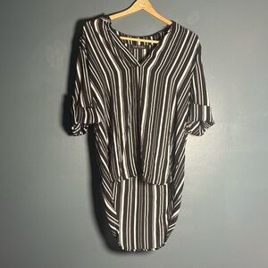French Atmosphere Black & White Striped Shirt | Roll Tab Sleeves | Tunic